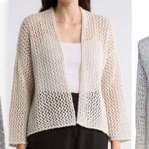 Eileen Fisher Gray Open-Knit Cardigan